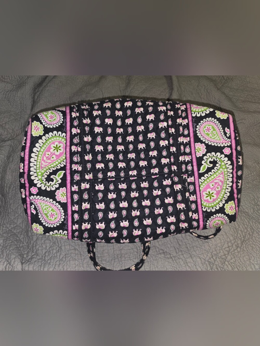 Vera Bradley Black Pink Green Paisley Quilted Duffle Bag